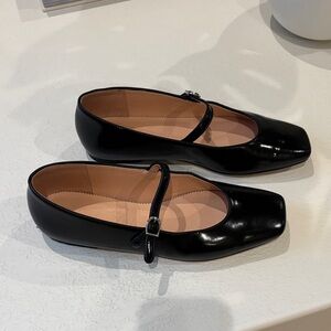 J Crew Leather Black Mary Jane Ballet Flats - Women's Classic Strap Shoes